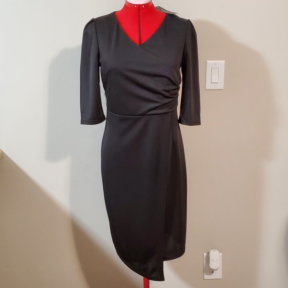 “Fashion Mia” Black Faux Wrap Dress – L – NWT